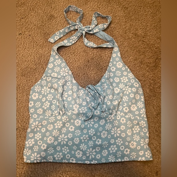 Hollister Floral Blue Halter Top Size S - Picture 1 of 4